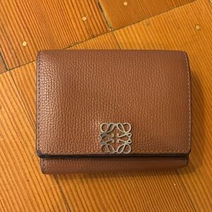 Loewe Anagram Trifold Wallet in pebble grain calfskin with silver-tone hardware